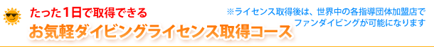 PADI/NAUI/CMAS、１日で取得できる気軽なダイビングライセンス取得コース